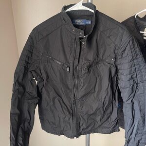 Polo by Ralph Lauren Black Bomber Jacket with Quilted Shoulders